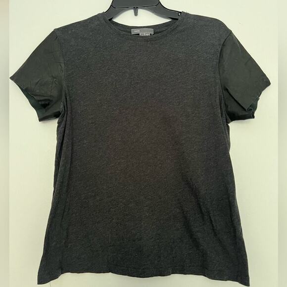 Vince Dark Grey Black Lamb Leather Short Sleeve Top - Picture 2 of 6